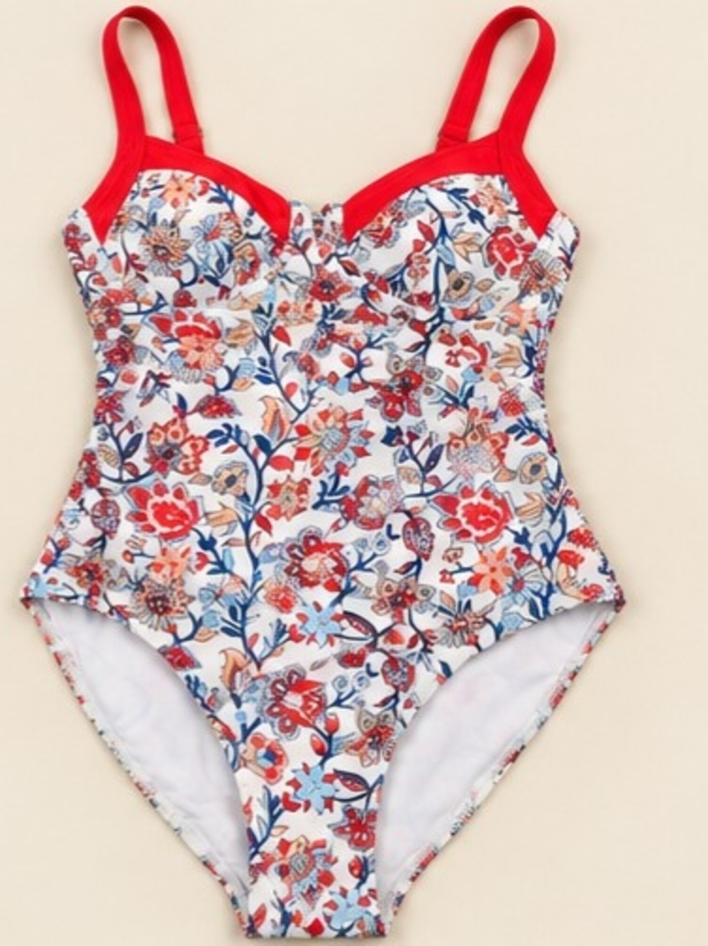Floral One-Piece Swimsuit in White & Red Brand New
